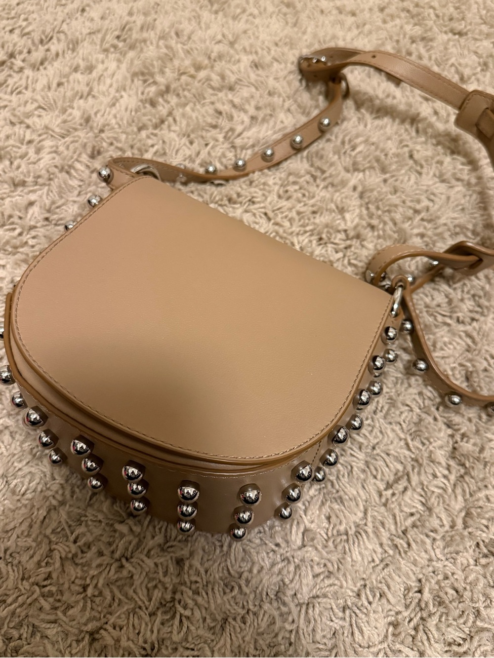 Alexander Wang Lia Stud-Trim Saddle Bag in Tan/Nude